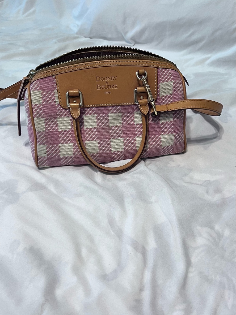 Dooney & Bourke Pink Plaid Mini Satchel with Tan Trim
